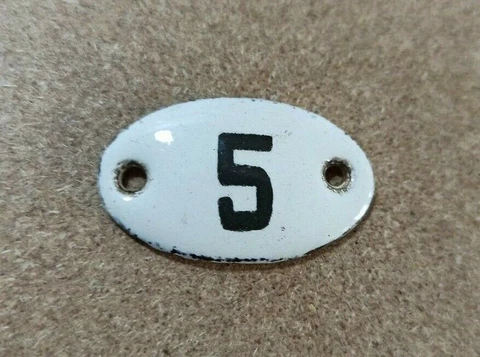 Vintage Enamel Sign Number 5 White House Door Plate Metal Porcelain Tin Retro Cover