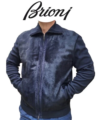 BRIONI ~ Chaqueta de piel real azul marino para hombre - talla: XL-XXL; 58 * AUTÉNTICA * PRECIO DE VENTA SUGERIDO POR EL FABRICANTE: 8000 $ Foto 1 de 4