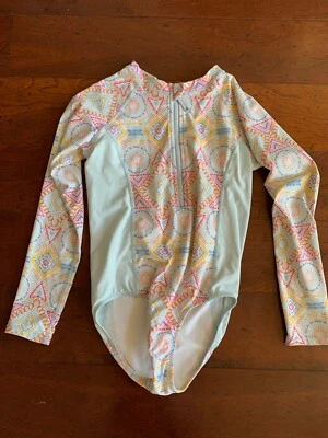 Garnet Hill Kids Girl's Wave Rider 1-Piece Zip Up Rash Guard Swimsuit Size 8 - Image 1 of 3