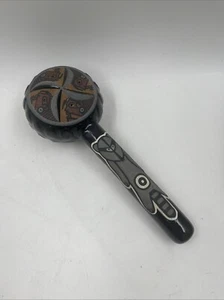 Vintage Rare Handmade Clay Pottery Rattle MARACAS INSTRUMENT Raccoon Tribal Art - Picture 1 of 11