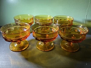 6 Vintage Amber Indiana Glass Kings Crown Thumbprint Dessert Glasses - Picture 1 of 3