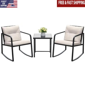 3 Piece Rocking Bistro Set Wicker Patio Furniture Outdoor Chairs Table New - Picture 1 of 7