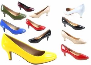  NEW Women's Comfort Patent Low Heel Round Pointed Toe  Pump Shoes Size 6 -10 - Picture 1 of 57