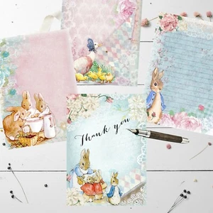 4 tarjetas de notas de una cara y sobres blancos de personajes de conejos y bosques - Imagen 1 de 4