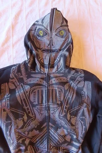Social Collision Hoodie Black Metallic Robot Full Face Cyber Grunge size L - Picture 1 of 8