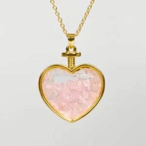 Colgante botella de deseos corazón cristal astillas curativas cuarzo rosa natural 2 piezas - Imagen 1 de 3