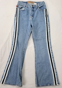 Mudd Girl's Blue Denim Jeans Pants Black White Stripe Vintage Y2K Size 12 - Picture 1 of 10
