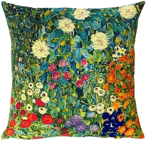 BELGIAN TAPESTRY KLIMT FLOWER GARDEN V2 18" CUSHION PILLOW COVER ZIP VELVET BACK - Picture 1 of 7