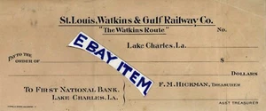 1906 Lake Charles LOUISIANA F.M Hickman ST. LOUIS WATKINS & GULF RAILWAY COMPANY - Picture 1 of 1