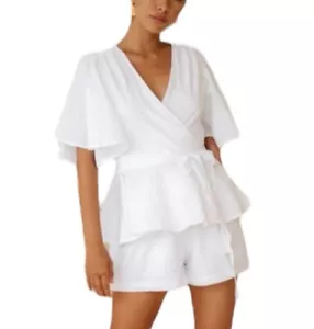 Piyama Pippa Set Cotton Grace Short Sleeve/Shorts Size Large White - Picture 1 of 7