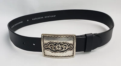 Silpada Designs Belt Genuine Italian Leather Black Silver Tone Size M - Image 1 of 4