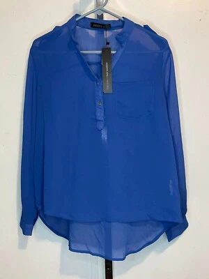 Blusa feminina Zanzea manga comprida azul transparente tamanho XL transparente nova com etiquetas - Imagem 1 de 4