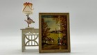 Meubles de maison de poupée idéale petite princesse mini ensemble de table lyre lampe à oiseau peinture