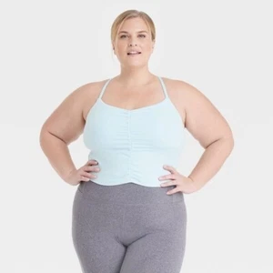 NEW! Women's Light Blue 4X Flex Shirred Cropped Tank Top Target All In Motion - Picture 1 of 3