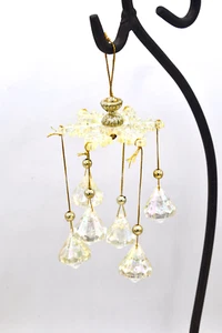 Vintage Prism Snowflake Bead Teardrop Facet Gold Plastic Dangle Ornament Hang 9 - Picture 1 of 3