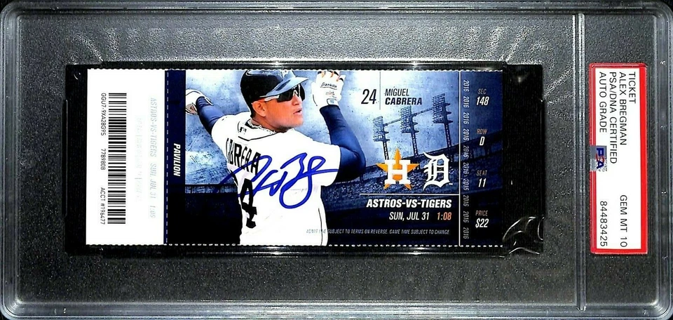 ALEX BREGMAN Signed Auto 1st MLB Hit Full Ticket 7/31/16 Graded PSA/DNA 10 GEM - Image 1 of 4