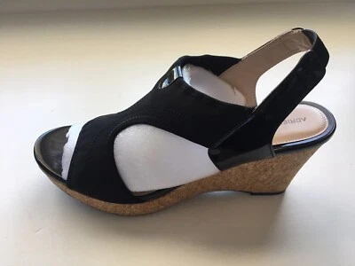 ADRIENNE VITTADINI Damas Zapatos Carinea Corcho Cuña Negro 9.5 NUEVO Foto 1 de 4