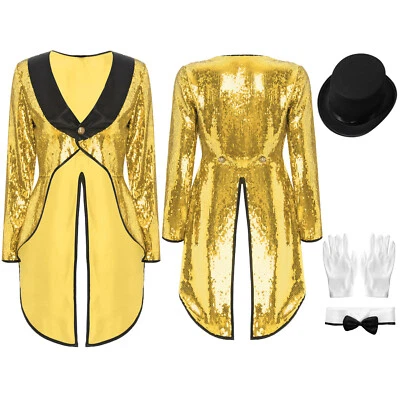 Women Sequin Tuxedo Jacket Tailcoat Halloween Magician Costume with Accessories - Image 1 of 4