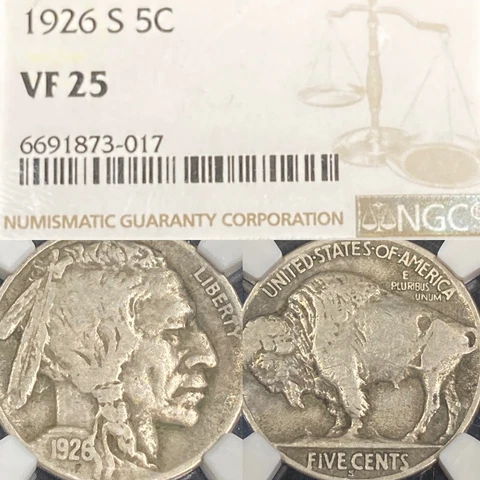 1926-S Buffalo Nickel 5c VF25 NGC *UNDER-GRADED* KEY-DATE Bold Strike/Details PQ Cover