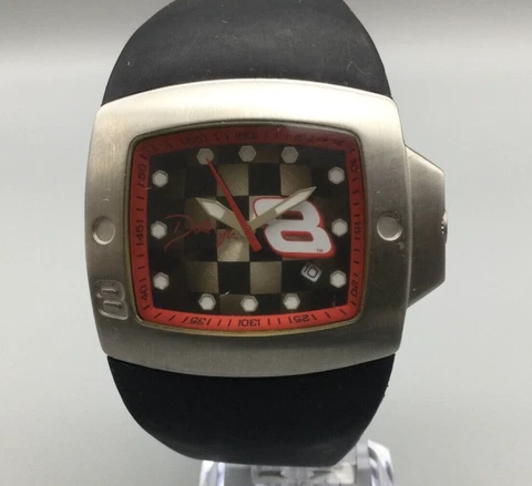Dale Earnhardt Jr. 8 Nascar Men Watch Black Silver Tone Black Band New Battery B Cover