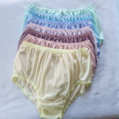 7 Bragas Ropa Interior Mujer Nailon Ligero Sedoso Suave Calzoncillos Cintura Alta 30-36" Talla L Foto 1 de 4