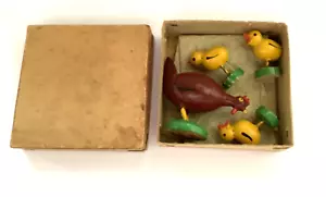 Vintage antico Erzgebirge madre gallina pulcini Germania legno c. 1930 scatola originale - Foto 1 di 5