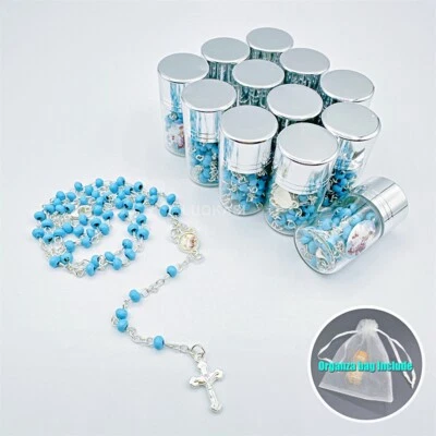 Rosario perfumado de madera azul de EE. UU. 4/12 piezas en tarro de vidrio con tapa de plata favores de bautizo Foto 1 de 4