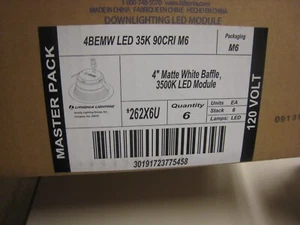 6--LITHONIA 4BEMW E-series 4-inch Dimmable Matte White Baffle 3500k Led 90cri - Picture 1 of 9