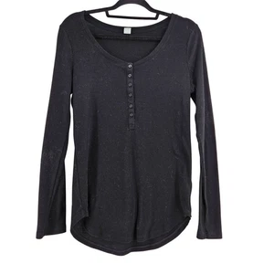 Y2K Black Ribbed Long Sleeve Henley Shirt Womens Size L Bella Elena - Picture 1 of 9