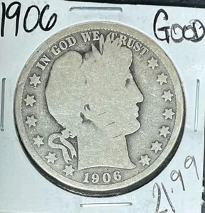 1906 BARBER SILVER HALF DOLLAR ~ GOOD  ~NICE COIN~ - Picture 1 of 2