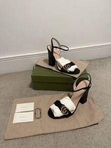 Gucci Women Marmont Leather Heel Sandals Nero/ Black IT41.5, UK8.5 - Picture 1 of 12
