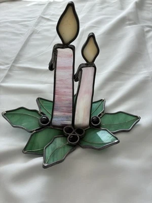 Velas de Navidad Vacaciones Mesa Vidrieras Pieza de Arte Decoración Rosa Plata Foto 1 de 4
