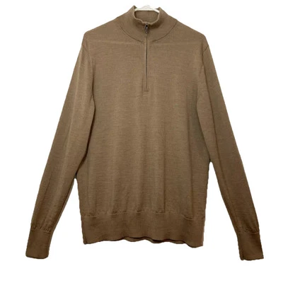 Suéter BROOKS BROTHERS 100% Lana Merino Extra Fina Marrón 1/4 Cremallera Para Hombre Talla L Foto 1 de 4