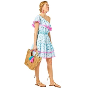 Lilly Pulitzer Womens Addilyn Dress Sz Large Bermuda Blue Tropical Swirl Floral - Picture 1 of 9