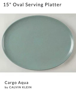 Calvin Klein Khaki Collection Aqua Cargo Stoneware 15” Platter Discontinued EUC - Picture 1 of 6