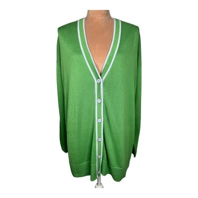 Talbots Women's Cardigan Sweater Sz XL Kelly Green Blue Gold Buttons Summer - Image 1 of 4