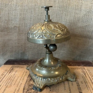 Brass Hotel Concierge Counter Bell Victorian Lovely Embossed Embellishments - Picture 1 of 5