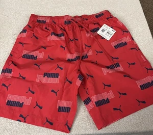 PUMA Swim Trunks - NWT! Mens - Large - Red / Logo - 8" Inseam &Drawstring - Picture 1 of 5