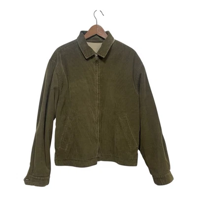 Vtg Structure Corduroy Y2K Era Reversible Jacket Green Khaki Sz Large - Image 1 of 4