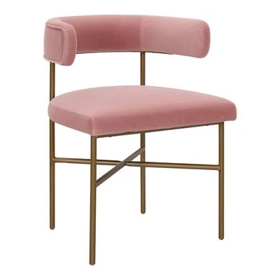 Silla de comedor de terciopelo de transición Pemberly Row de 19,7" en rosa/oro Foto 1 de 4