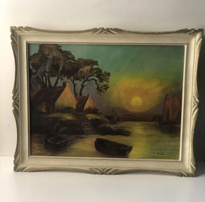 Pintura al óleo enmarcada Moonlight firmada por Marie Chilcott  Foto 1 de 4