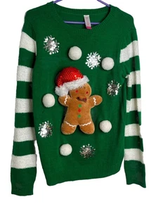No Boundaries Christmas Sweater M Pullover Tunic Ugly Sweater Gingerbread Man - Picture 1 of 7