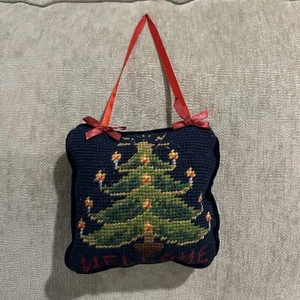 Needlepoint Weihnachtsbaum Türhänger 4,5" x 4,5" Handarbeit Urlaub Dekor - Bild 1 von 8