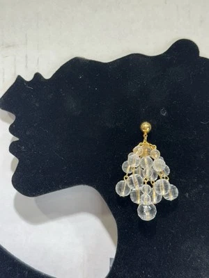 Vintage Avon Clear Lucite Bead Cluster Drop PIERCED Earrings Gold Tone Glam - Изображение 1 из 4