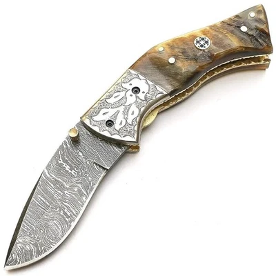 HEK's Custom Handmade Damascus  Folding knive Fixed Blade Poket knive EDC - Image 1 of 4