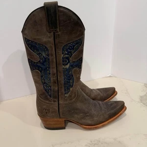 Frye Daisy Duke Studded Western Cowboy Boots Womens 7M Antique Blue Gray Leather - Bild 1 von 10