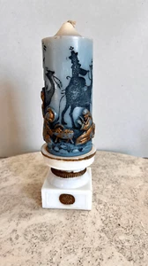 Vela Belén Navidad Vintage Azul Dorado con Soporte Sin Quemar Artesanal - Imagen 1 de 12