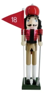 Wooden Christmas Nutcracker,16", WHITE GOLF PLAYER W/FLAG & CLUB, SPORTS,Ashland - Picture 1 of 13