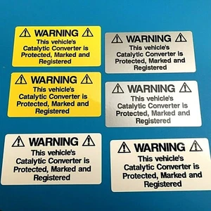WARNING THIS VEHICLE'S CATALYTIC CONVERTER Van Car Stickers Decals 2 off 75mm - Picture 1 of 4
