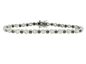 Bracciale 7 pollici in argento sterling con zirconi bianchi e neri - Foto 1 di 6